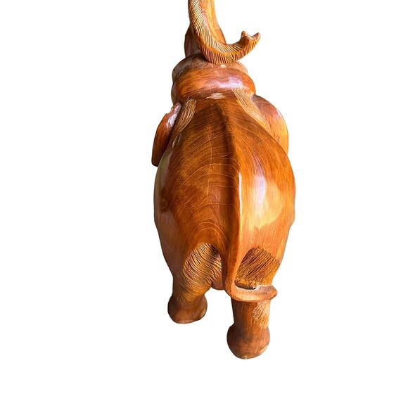 Vintage Hand Carved Large Wooden Elephant Staue Sculpture Trunk Up - Picture 5 of 12